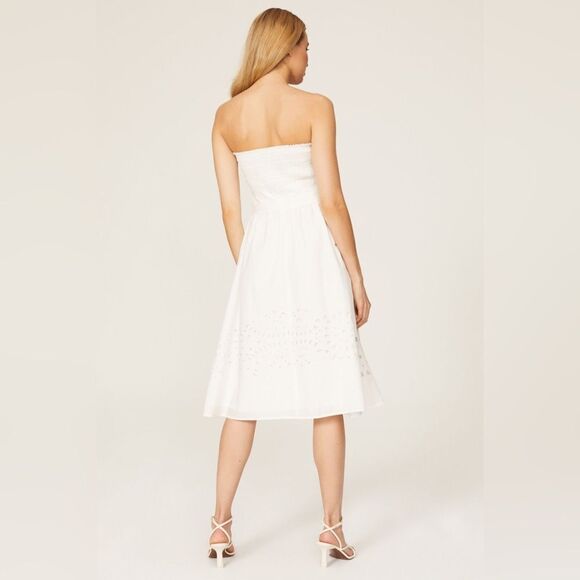 Thakoon Collective Eyelet Tie Waist Dress White Strapless Cotton Sz 0 - Picture 3 of 13
